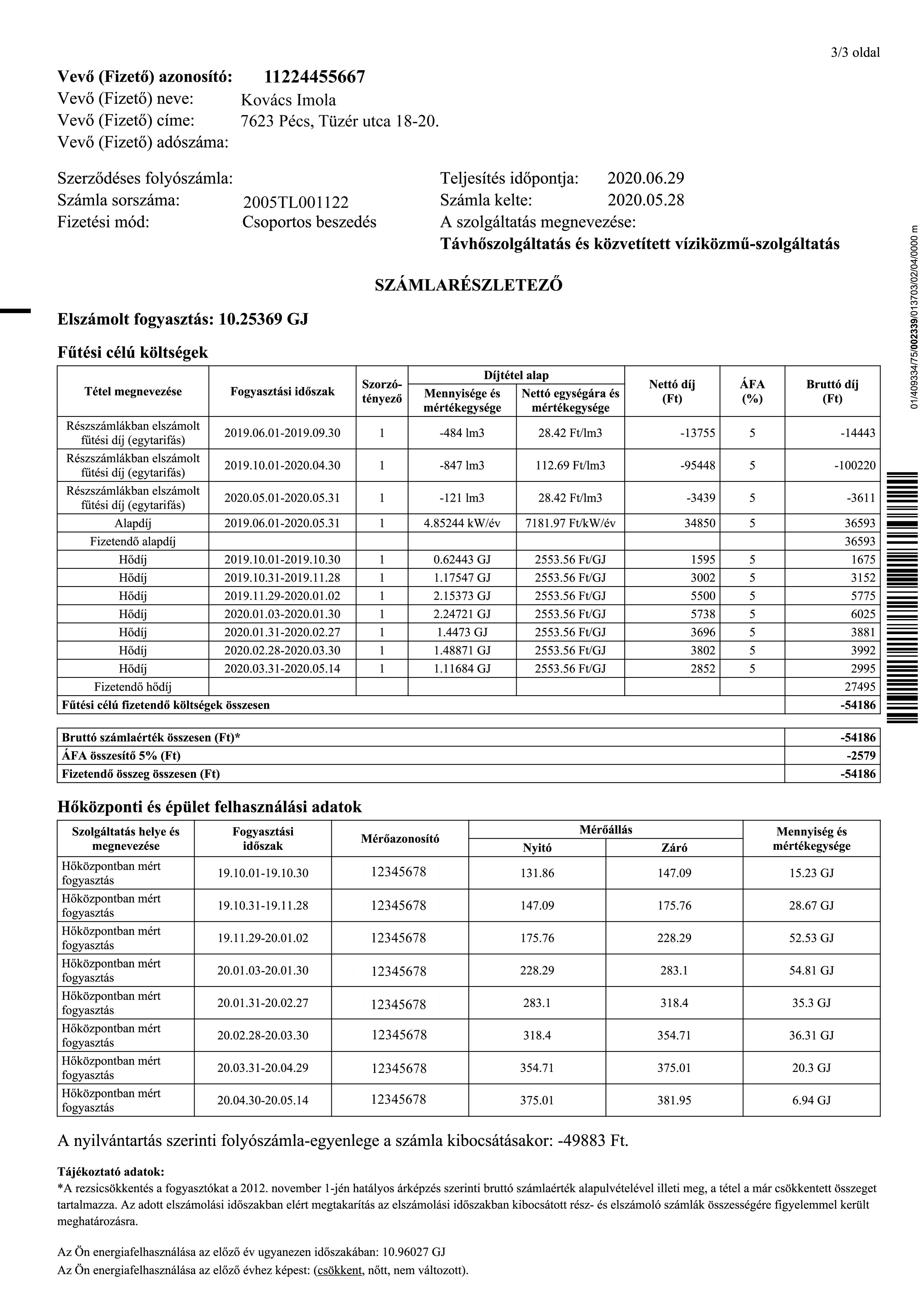 Távhőszolgáltatási elszámoló számla