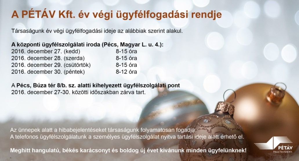 Ügyfélfogadás az ünnepi időszakban